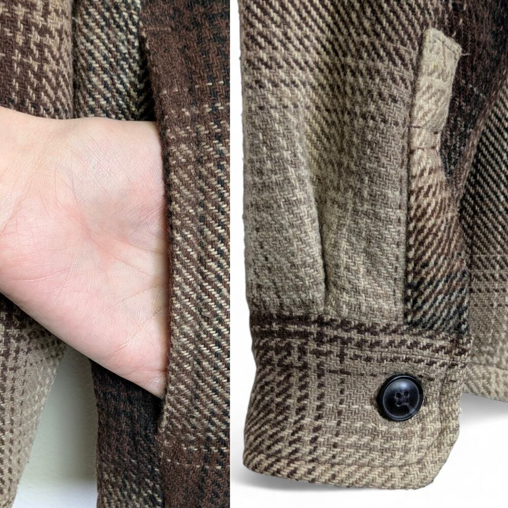 JACHS NY Plaid Wool‎ Blend Shacket Men M Brown Tan Shirt Jacket Side Pockets EUC - Picture 3 of 5